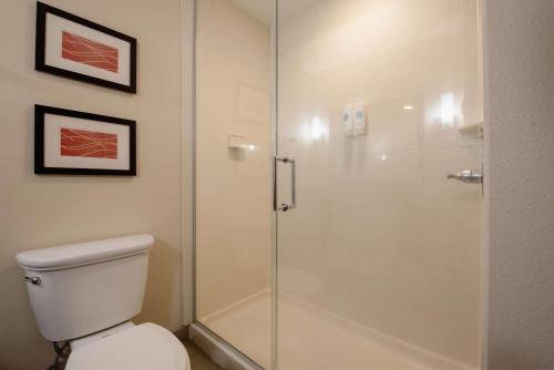 a shower stall in a bathroom with a toilet at Comfort Inn & Suites Alamosa in Alamosa