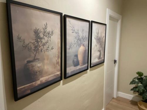 a group of four pictures hanging on a wall at Apartamento Cambil in Baeza