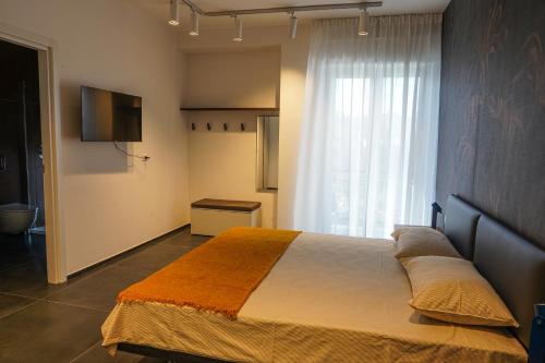 a bedroom with a large bed and a window at BLUMI Apartment in Molfetta