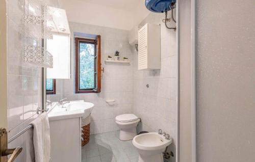 a white bathroom with a toilet and a sink at Villa Marisa in Monteverdi Marittimo