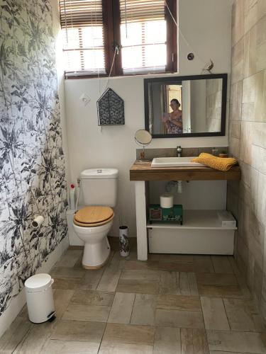 Un baño de La Canopée Enchantée, chambres d'hôtes, piscine, proche aéroport, Gare maritime