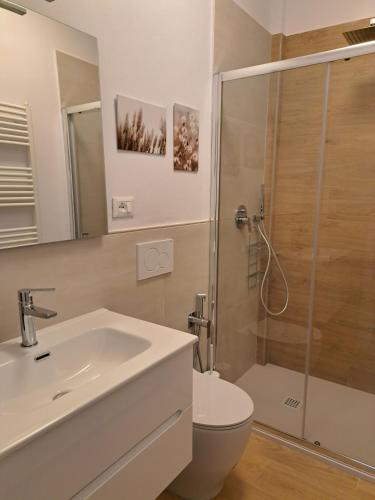 a bathroom with a toilet and a sink and a shower at Coccinella Verde in Pisa