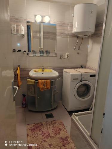 a bathroom with a sink and a washing machine at Apartments with parking space Bjelovar, Bjelovarska - 23322 in Bjelovar