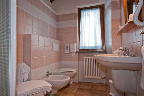 a bathroom with a sink and a toilet and a sink at Meublè Lo Miete Viei in Champoluc