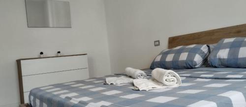 a bedroom with two beds with towels on them at Ritiro sul fiume Mantova, Cremona Circuit in Canneto sullʼOglio