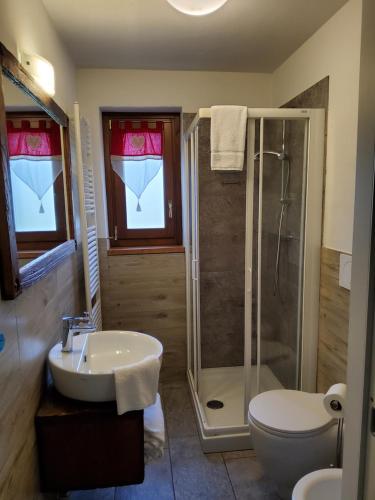 a bathroom with a sink and a shower and a toilet at La Vigne de Papagran in Aosta