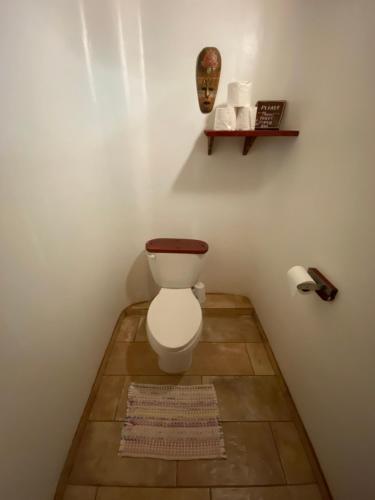 a bathroom with a toilet in a small room at Rancho Burica in Pavones