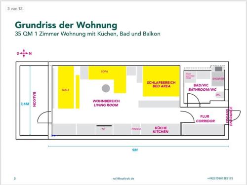 a diagram of a floor plan of a building at Moderne 1-Zimmer Wohnung stadtnah in Neu Ulm