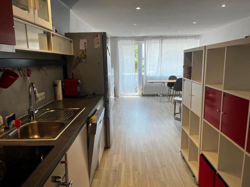 a kitchen with a sink and a counter top at Moderne 1-Zimmer Wohnung stadtnah in Neu Ulm