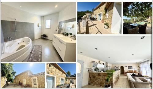 un collage de photos d'une salle de bains et d'une maison dans l'établissement Charmante bastide, au Cannet-des-Maures