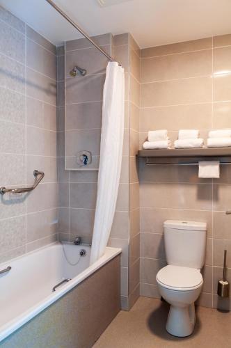 a bathroom with a toilet and a bath tub at Lough Lannagh Self Catering Cottages in Castlebar