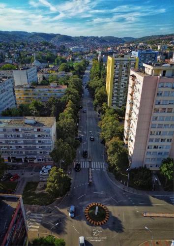 an aerial view of a street in a city at 5 min Apartment in Banja Luka