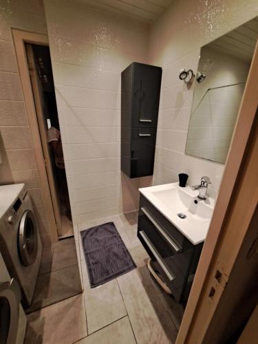 une salle de bain avec un lavabo, une douche et des toilettes dans l'établissement Cottage au cœur des Landes, à Lit-et-Mixe