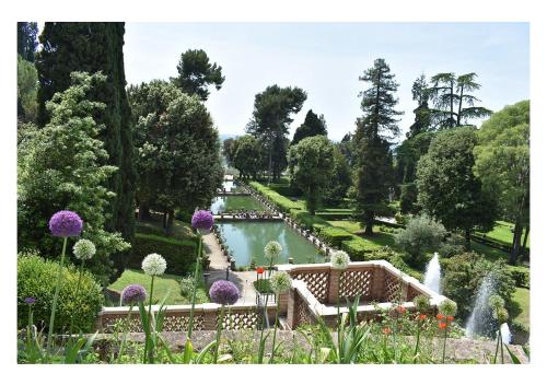 a garden with a pond and a fountain at Domus Colonnato su Villa d'Este in Tivoli