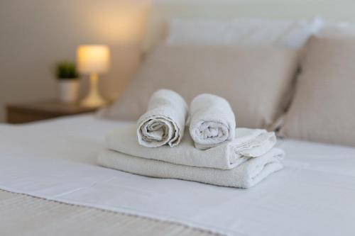 Ένα ή περισσότερα κρεβάτια σε δωμάτιο στο Apartment Sasso Bianco with the Private Pool