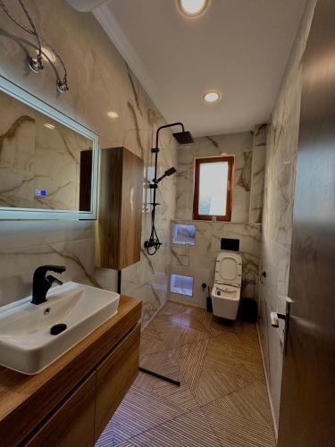 a bathroom with a sink and a toilet at Top Spot Pleven in Pleven