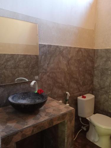 a bathroom with a sink and a toilet at Tropicana Gili in Gili Meno
