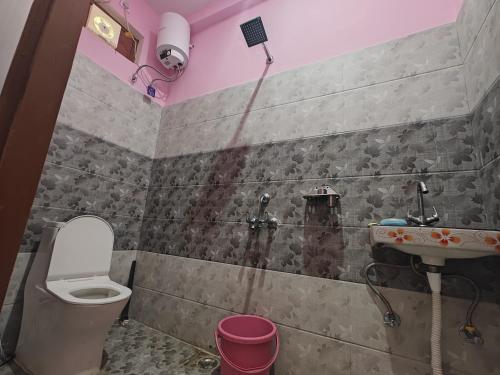 a bathroom with a toilet and a sink at Ram Ganga Valley Homestay in Sater
