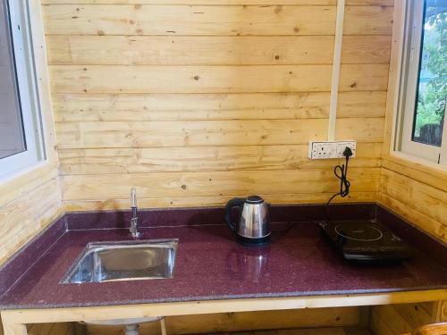 a kitchen with a sink in a tiny house at The Mild Goa in Patnem