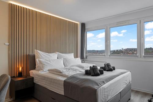 Ένα ή περισσότερα κρεβάτια σε δωμάτιο στο Apartment für 2 - WLAN - Parkplatz - Homeoffice