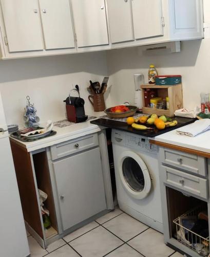 a kitchen with a washing machine and a dishwasher at Appartement de 51 m2 avec jardin de 51 m2, parking privé in Achères
