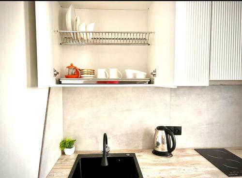 a kitchen with a sink and a counter top at B-Group Plaza in Aktau