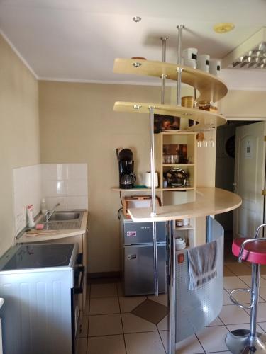 a small kitchen with a sink and a counter at Vilnius Cat Friendly in Vilnius