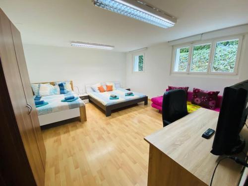 a large living room with a couch at Villa with Pool - Leon's Holiday Homes in Dottikon