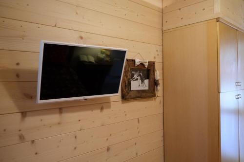 a television on a wooden wall in a room at Residence Fontanazzo in Campitello