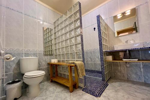 a bathroom with a toilet and a shower at Country Villa work&relax in Lagos
