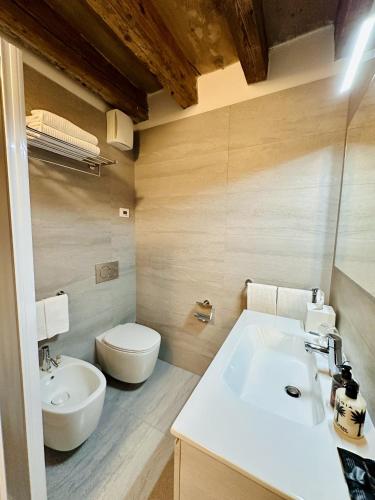 une salle de bain avec un lavabo blanc et des toilettes dans l'établissement The Ambassador Apartment by Palazzo Monga, à Vérone