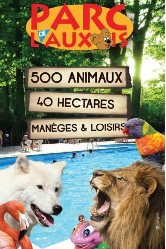 a poster for a zoo with animals in a pool at Gîte Des Bons Voisins in Marigny-le-Cahouet