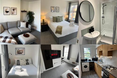 a collage of four pictures of a room at Central Chic 3 bed, Great Location in Winchester