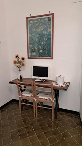 a wooden desk with a computer on top of it at Cas'Ape in Isernia
