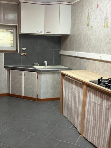 a kitchen with white cabinets and a sink in it at Gite La Miellerie in Fellering