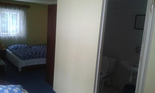 łazienka z sypialnią z łóżkiem i toaletą w obiekcie Pomněnka w mieście Pec pod Sněžkou