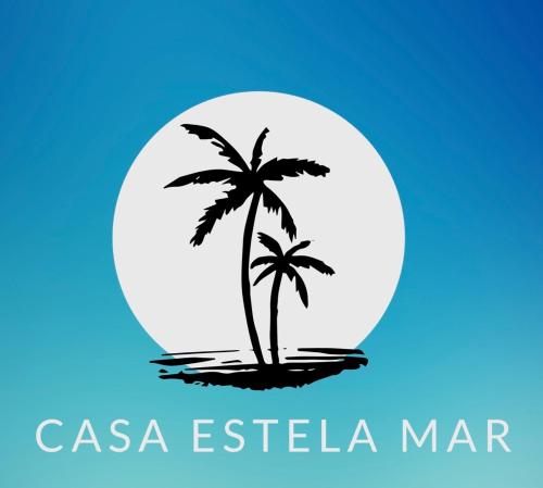 a palm tree on an island with the text casa estrella mar at Ocean View Rooftop, Casa Estela Mar, Isabela, Cozy, Boutique in Isabela