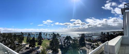 a view of the water from a balcony of a building at The Waterfront Apartments Geelong in Geelong