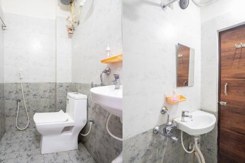 two images of a bathroom with a toilet and sink at FabExpress Grand Aarvi Prime - Nr GSM Mall, Madeenaguda in Lingampalli