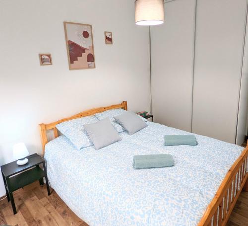 ダクスにあるT2 calme 5 min gare, centre, parking gratuitの枕が2つ置かれたベッドのある寝室