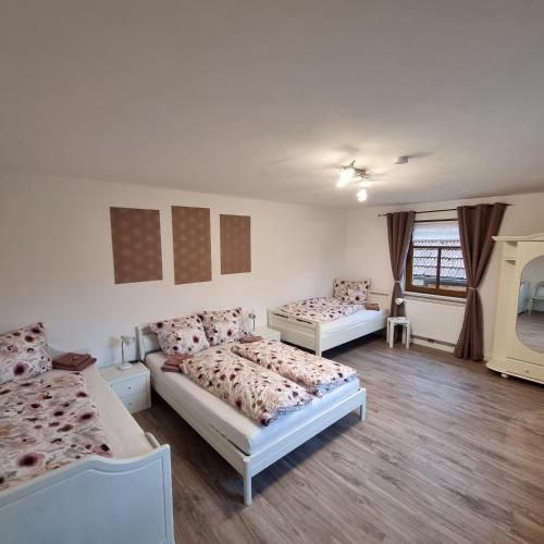 a bedroom with two beds and a tv in it at Ferienhaus Emma in Bundorf