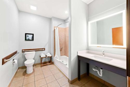 a bathroom with a toilet and a sink at AmericInn by Wyndham New Braunfels in New Braunfels