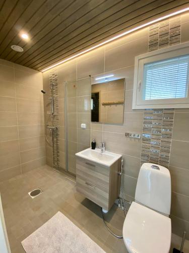 a bathroom with a toilet and a sink at Beach House in Kalajoki