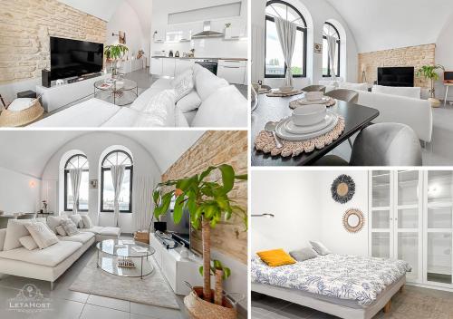 un collage de photos d'un salon et d'une salle à manger dans l'établissement Loft Lumineux Proche de la Cathédrale, à Metz