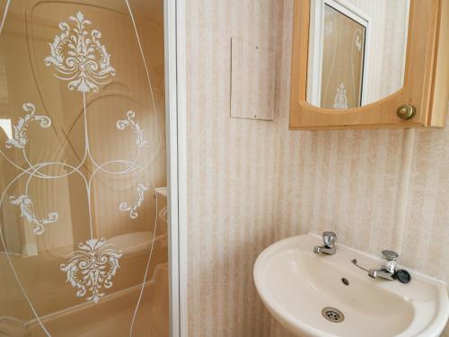 a bathroom with a sink and a mirror at D12 Treetops in Aberystwyth