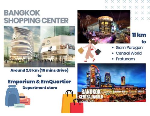 a collage of pictures of different buildings and luggage at Haus Ekkamai 2 in Khlong Toei