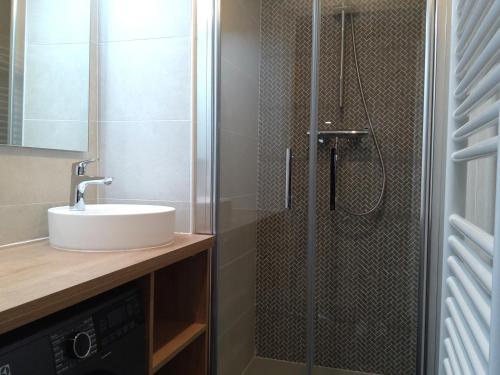 a bathroom with a sink and a shower at Studio confortable pour 4 personnes à Arc 1600, proche des pistes - FR-1-411-396 in Arc 1600