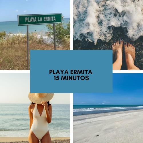 a collage of photos of a woman on the beach at Villa 13 Ibiza Residence 2 in Nancito