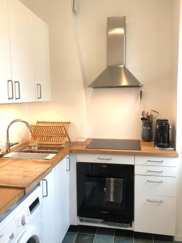 une cuisine avec un évier et une cuisinière four supérieur dans l'établissement Au calme à Marseille, à Marseille