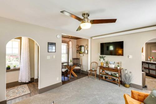 a living room with a ceiling fan at Historic Vacation Rental in Downtown Rapid City! in Rapid City